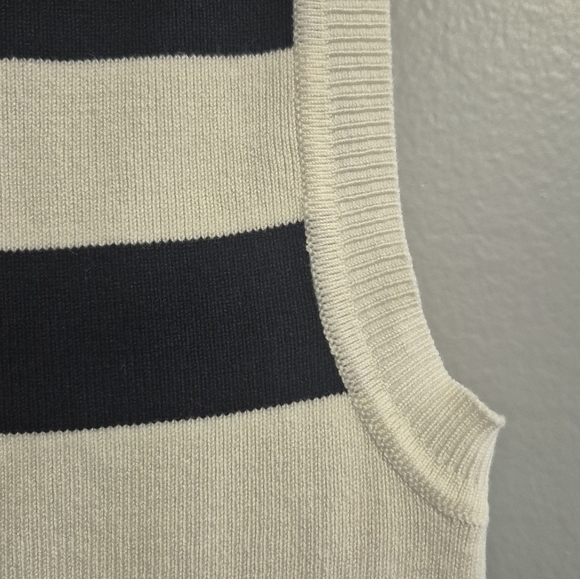 Zara Striped Blue and Cream summer euro boho beach sweater Tank Knit Top medium - Picture 4 of 8